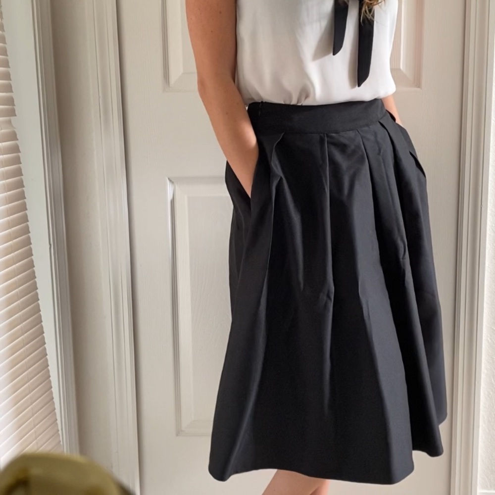 Black Pleated Midi A-Line Skirt